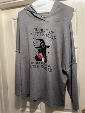 Grey Graphic Hooded Pullover "Buckle Up Buttercup"